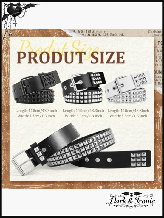 3 Studded Y2K Punk Belts Goth Emo Grommet Metal Pyramid main image 7